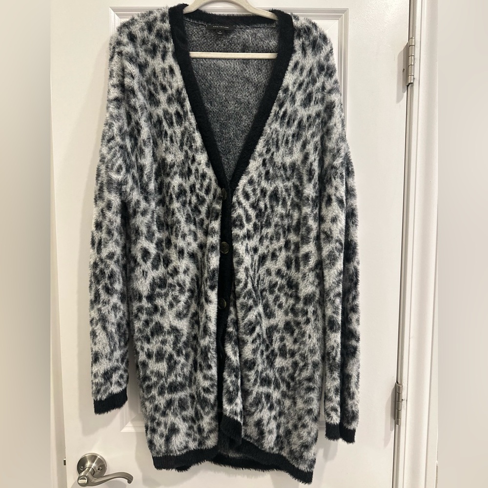 Ann Taylor Black and White Animal Print Cardigan